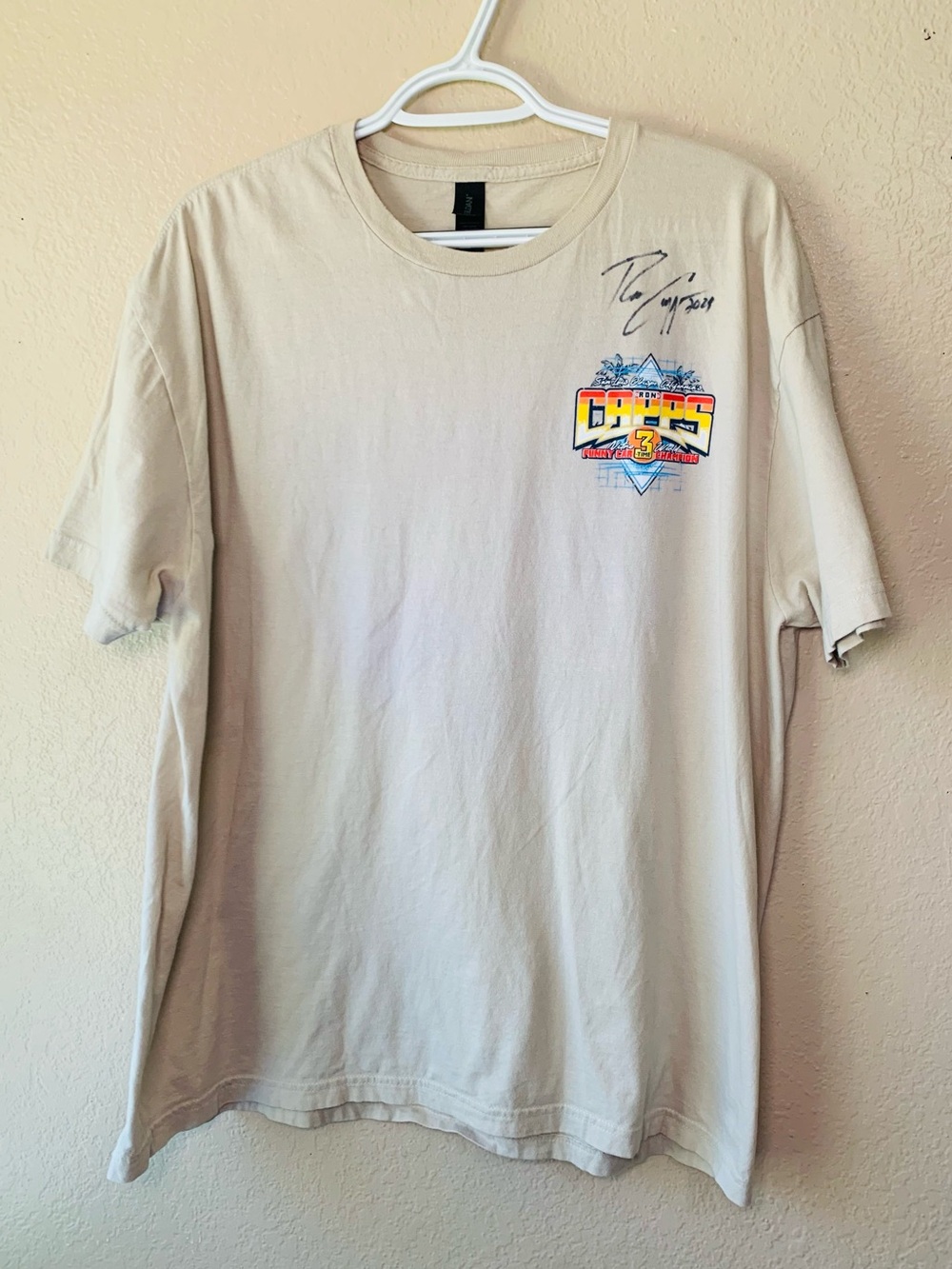 Ron Capps Signed Nitro World Beige Motorsports Casual Tee Size XL